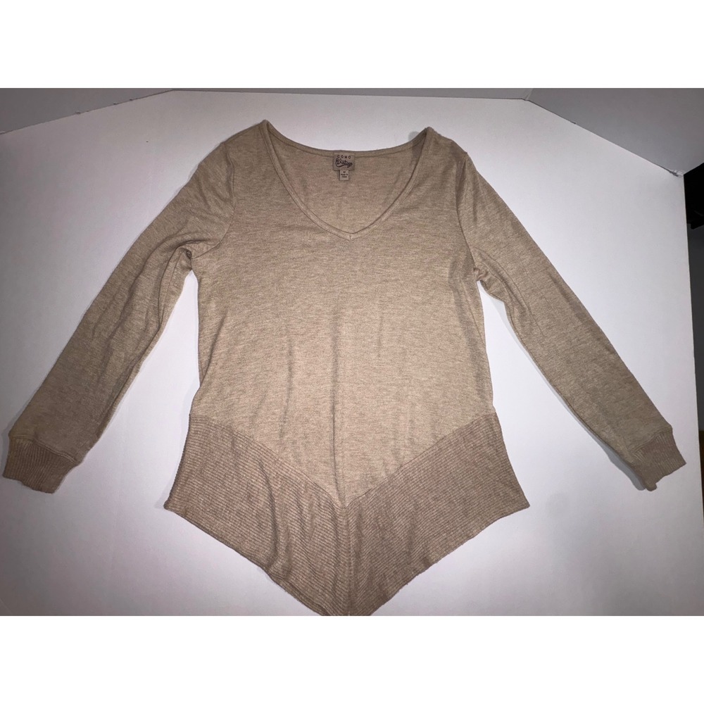 COMO VINTAGE Beige Asymmetrical V-Neck Long Sleeve Sweater Top Women's Medium